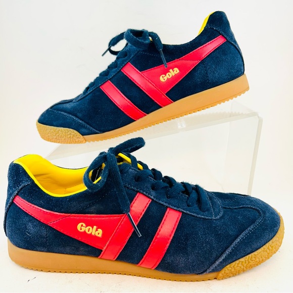 Gola Navy Suede Red Leather Wingflash Harrier Lace Up Retro Sneakers, size 38 7 - Picture 4 of 12